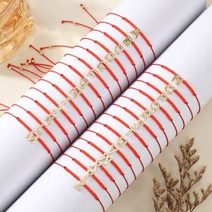 Fait à la main bohème tissé nouvel an rouge bonne chance Bracelet 26 lettres cuivre perle plaqué or laiton matériel Couples <span class=keywords><strong>idée</strong></span> cadeau - Product Image 5