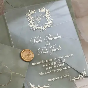 Cartões de convite de casamento material acrílico, cartões de convite para casamento, impressão de cartões de casamento, feito sob encomenda, máquina laser