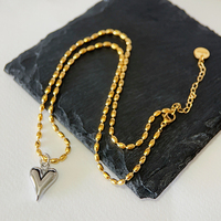Collier ras du cou en acier inoxydable plaqué or 18 carats, pendentif cœur poli miroir bicolore, chaîne courte contrastante
