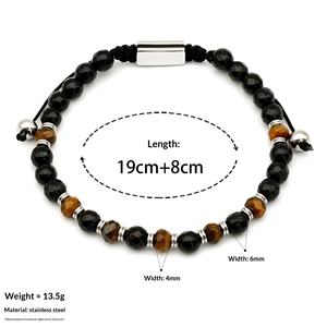 남성용 크로스 보더 새로운 천연석 패싯 청금석 옐로우 타이거 아이 패턴 4mm + 6mm 조절 가능한 팔찌 - Product Image 4