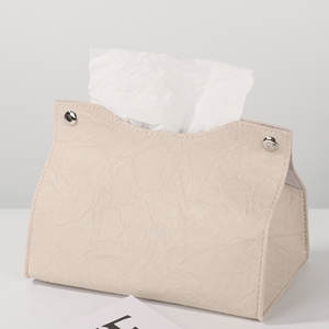 Moderna Caja de Pañuelos de Cuero, Independiente, en Beige, Dorado, Negro y Azul Marino, Contenedor Multiusos para Almacenamiento en el Hogar y la Oficina - Product Image 3