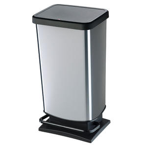 Tretabfalleimer, 40 Litres, BxTxH 295x353x676 Mm, Deckel Mit Absenkautomatik, Korpus Silber - Product Image 1