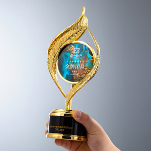 Metal Feather <b>Trophy</b> Custom Laser <b>Engraved</b> Digital Printing Award For Employee Sales Champion Competition Annual Meeting - Product Image 2