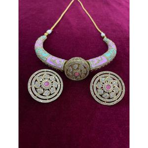 Kundan Minakari Hasli Kanthi gargantilla collar conjunto con tachuelas Rajsathani Rajwada Haar collar de boda indio - Product Image 3