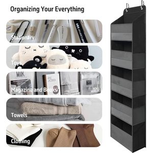 Over Door Organizer 5 Clear Pockets 6 Mesh Side Pockets Black Hanging <b>Storage</b> For Behind Doors Or Walls Neatening And <b>Storage</b> - Product Image 5