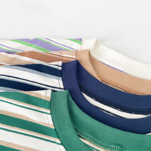 Venta al por mayor 100% algodón cuello redondo en blanco niños camiseta a rayas camiseta para chico bebé camisetas con rayas camiseta para hombres - Product Image 1