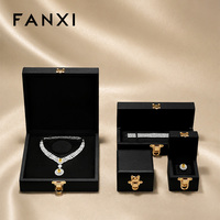 Coffret à bijoux de luxe en cuir, étui cadeau doublé de velours pour bague, collier, bracelet, montre, organisateur noir grain litchi avec fermoir