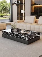 Table basse rectangulaire en marbre et bois, design minimaliste haut de gamme, style luxe léger, BTCT010, pour salon ou bureau