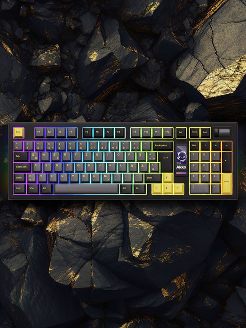 New 5098B Black Gold OEM Mechanical Gaming Keyboard Bluetooth5.0/2.4GHz/USB-C Three Mode Adjustable Backlit Scroll Wheel ISO-DE