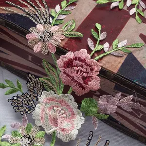 2020 Istanbul Elegante Bloemen Sequin Netto Borduurwerk Stof Gemaakt Door China Leverancier