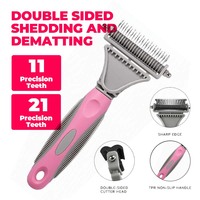 Râteau anti-poils pour animaux de compagnie en acier inoxydable, outil de toilettage pour chien, manche ergonomique, éliminateur de sous-poils pour chat, pour la vente en gros