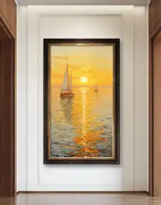 Pittura fatta a mano decorazioni in stile moderno per la decorazione home hotel cafe bella pittura di alba e tramonto paesaggio marino