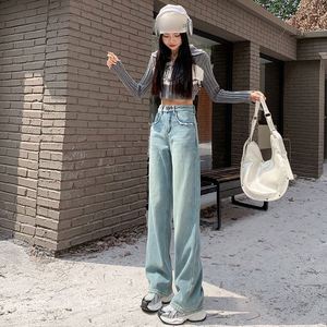 Primavera Verano nuevos pantalones vaqueros <span class=keywords><strong>rotos</strong></span> para <span class=keywords><strong>mujer</strong></span> pantalones de pierna ancha finos sueltos todo-fósforo nicho tendencia estilo Casual cintura Logo tela vaquera - Product Image 2