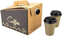 Distributeurs de café jetables de 96 oz, poignée intégrée, boîtes à café en papier kraft noir personnalisées