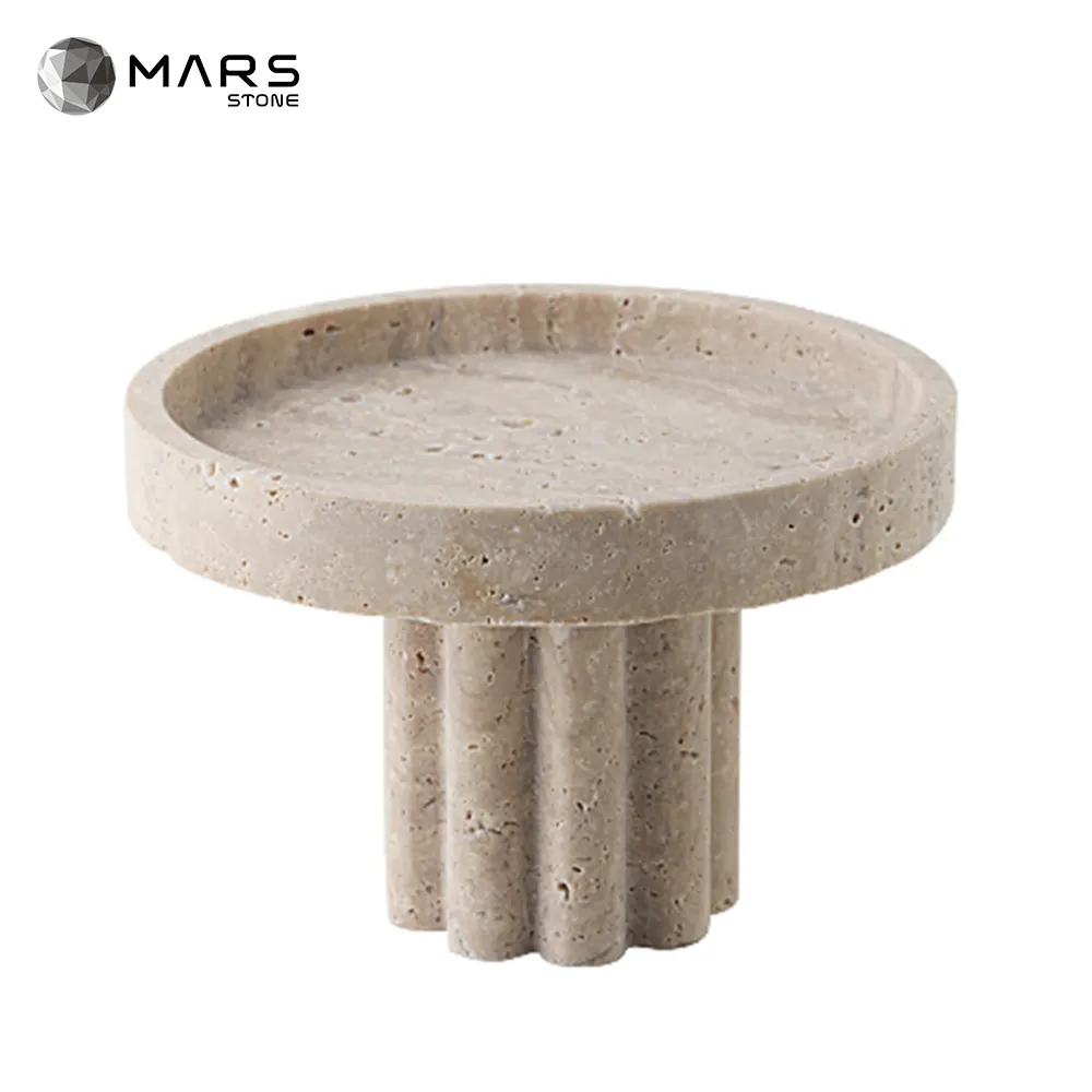 Customize Home Decorative Beige Travertine Fruit Bowl Serving Food Marble Jewelry Tray