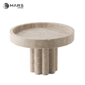 Customize Home Decorative Beige Travertine Tray Fruit Marble Tray Serving Food Marble Jewelry Tray