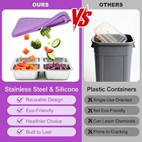 Boîtes à collation en acier inoxydable à 4 compartiments avec couvercles en silicone, réutilisables, compatibles congélateur et lave-vaisselle, boîte à lunch pour adultes, bureau
