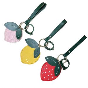 Pu Leather Strawberry Locator Keychain Leather Locator Peach Lemon Fruit Holder Valentine's Day Festival <b>Gift</b> - Product Image 2