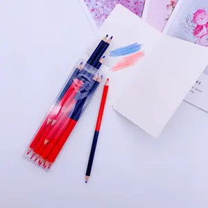 custom High Quality 12pcs red blue wood double tip colored pencil