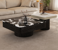 Ensemble de tables basses gigognes multifonctionnelles en bois avec plateau en marbre et tiroir de rangement, design moderne pour salles à manger et salons