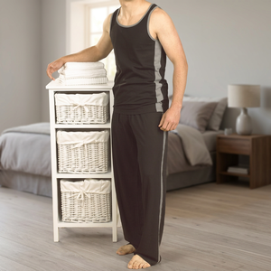 Men's Casual Style 100% Cotton <b>Pyjamas</b> Breathable Knitted <b>Vest</b> <b>Top</b> & Long Pant - Product Image 2
