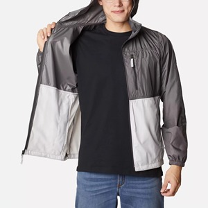 <b>Men's</b> hooded color blocking windproof windbreaker <b>jacket</b> casual <b>summer</b> outdoor zipper closure regular fit nylon shell gray white - Product Image 2