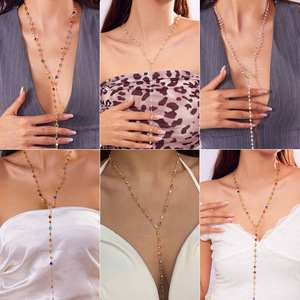 Conjunto de Collar de Circonitas con Cuentas Coloridas y Económicas, Cadena Chapada en Oro, Estilo Clásico Hecho a Mano, Accesorio de Moda, Regalo - Product Image 3