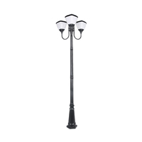 Luminaire solaire IP65 étanche 3 lampes avec poteau en aluminium de 2.6m Panneau solaire tout-en-un LED 15W Landscape Garden Pole Post Light