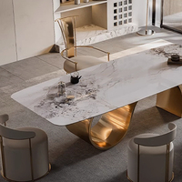Table à manger en marbre, moderne et unique, grande taille, forme de luxe, base en acier inoxydable très brillante pour la maison, appartement, meubles de salon