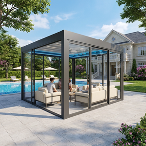 Pergola à lames orientables en aluminium 4x4, moderne, écologique, imperméable, avec éclairage LED RGB, pour patio, jardin, mobilier de jardin pour <span class=keywords><strong>piscine</strong></span> - Product Image 1