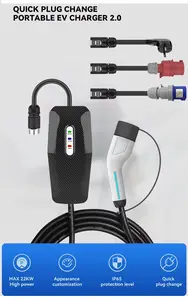 Wholesale Type 2 Max 32A 22kw Quick Change Plug 62196 3phase Water Proof Commercial Use Current Switchable Portable Ev Charger