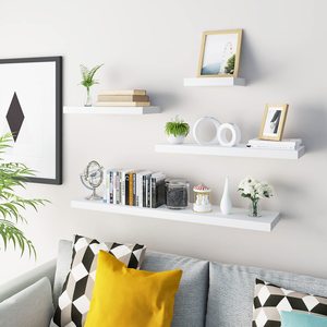Mensola a Muro a Due Livelli in MDF Bianco, Set di 2 Pezzi per Cucina, Bagno e Soggiorno - Product Image 3