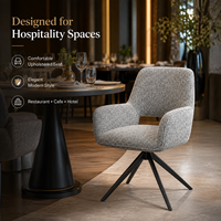 Chaise de salle à manger pivotante moderne en bouclette avec accoudoirs ergonomiques, dossier ouvert et base étoile de qualité commerciale 360° °   pour hôtel, restaurant, café