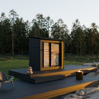 Sauna extérieur en bois de cèdre rouge massif, très demandé, avec toit en pente, verrière panoramique et poêle électrique pour jardin familial