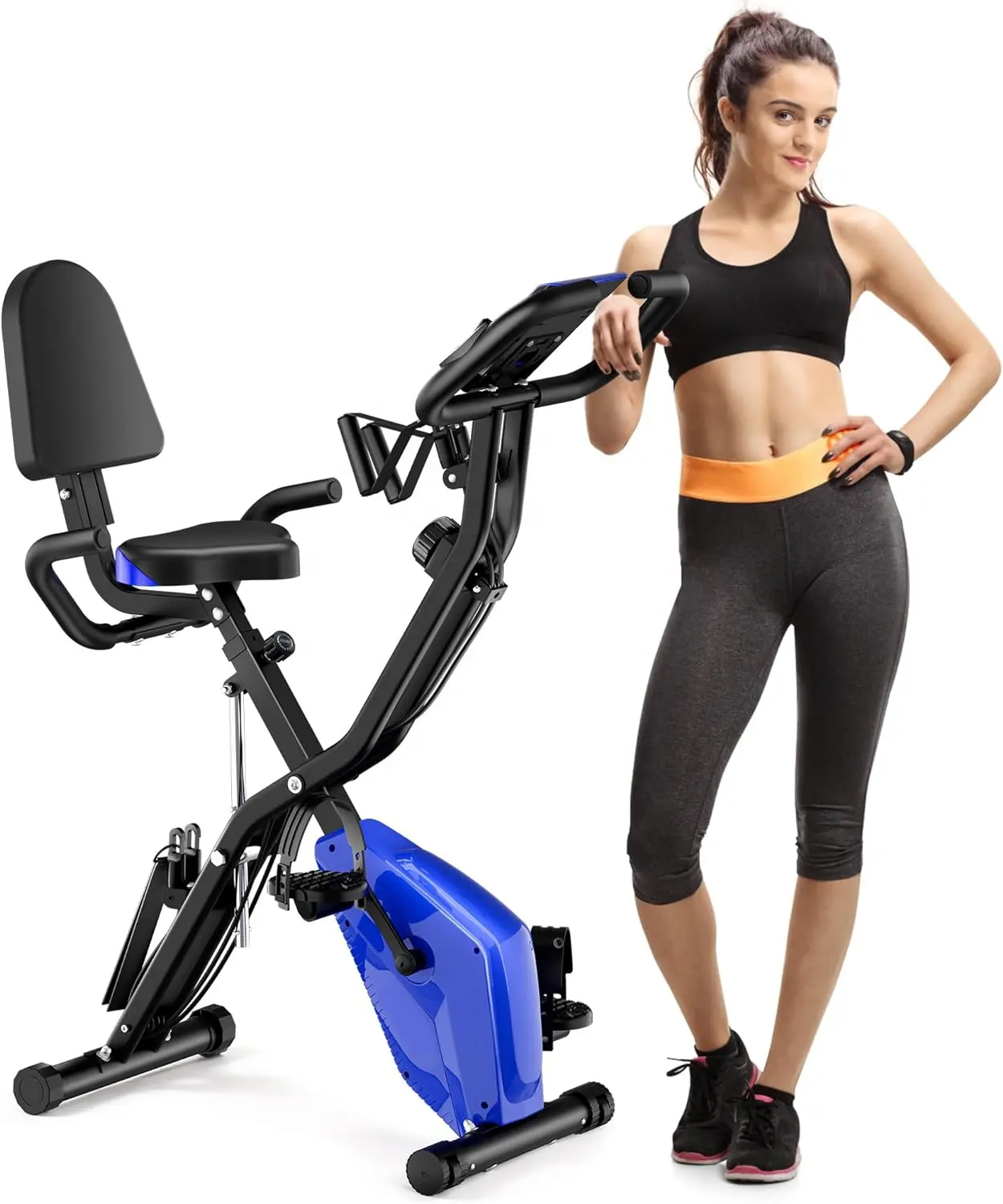 Magnetic X-Bike with 16 Level Resistance Back Support Cushion Magnetic Powered Bikes Indoor Foldable Cycling Bike