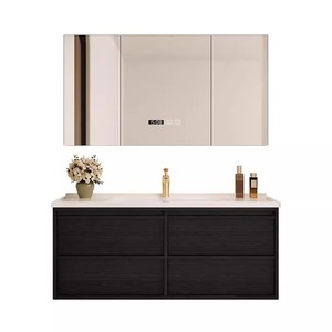 Meuble de salle de bain moderne de luxe avec vasque en céramique, armoire en bois massif et MDF, miroir intelligent, finition laquée - Product Image 4