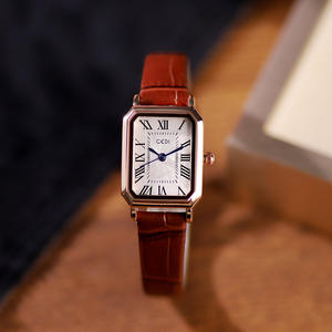 <span class=keywords><strong>Montre</strong></span> à quartz carrée vintage de luxe avec cadran à chiffres romains, bracelet en cuir marron pour femmes - Product Image 3