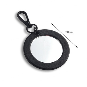 <b>Mini</b> Round <b>Black</b> Silkscreen Printing PU Leather Keychain Pendant Makeup Custom Mirror with Logo - Product Image 6