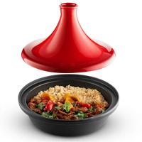 Meilleure vente Pot de tagine en fonte-Tajine marocain de 3.65 pintes avec Base en fonte émaillée et couvercle en forme de cône