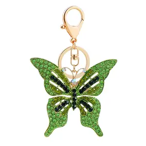 Fashion Alloy Rhinestone Butterfly Key Chain Colorful Diamond Hollow Butterfly Metal Key Ring Women Bag Accessories Keychains