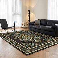Tapis d'intérieur noir à imprimé floral bohème avec rembourrage en mousse à mémoire de forme, tapis de salon rétro antidérapant de grande taille