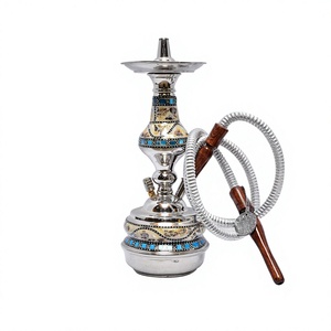 Authentique chicha égyptienne artisanale Khalil Mamoon, mini, en mosaïque argentée, avec tuyau (49 cm) - Product Image 1