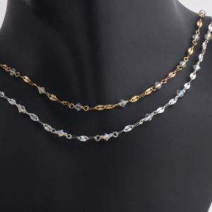 Cadena de Labios <span class=keywords><strong>con</strong></span> Baño de Oro de 14K y Cuentas de Cristal Transparente de 3mm, Cadena de Cuentas 3+1, Cadena Saturno, Accesorios para Joyería DIY - Product Image 5