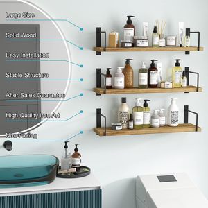 El adorno de Metopa de paredes de madera maciza con stents de metal de 24 pulgadas es fácil de instalar en la pared tres veces el estante flotante - Product Image 4