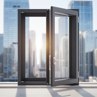 Ventanas Modernas Americanas Resistentes a Huracanes, de Doble Acristalamiento, de Aluminio Negro, con Manivela, Abatibles, para Cocina