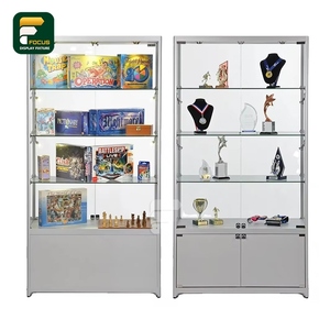 Vitrine d'affichage en verre au détail Vitrine verrouillable à base noire avec étagères en verre d'éclairage LED - Product Image 2