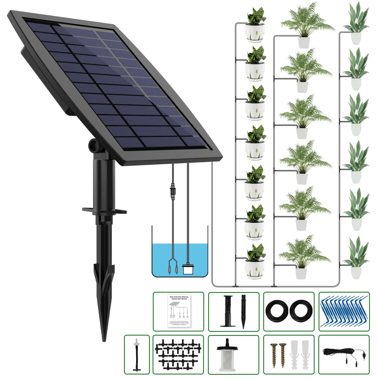 BSV système d'irrigation goutte à goutte Kit d'irrigation goutte à goutte automatique à énergie solaire pour plantes système d'arrosage pour jardin Kit d'irrigation goutte à goutte