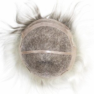 Système de remplacement de cheveux naturels gris, personnalisé, toupet de cheveux humains - Product Image 3