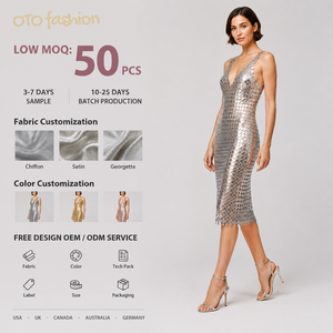 Vestido midi ajustado plateado con efecto espejo para <span class=keywords><strong>mujer</strong></span>, cuello en V profundo, sin mangas, <span class=keywords><strong>estilo</strong></span> calado para fiesta, noche o cóctel - Product Image 1