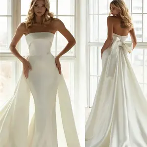 Lsxy25 2022 Bohemian Style Wedding Dress Satin Mermaid Wedding Dress Bride Simple Gauze Waist Slim French Tube Top Dress